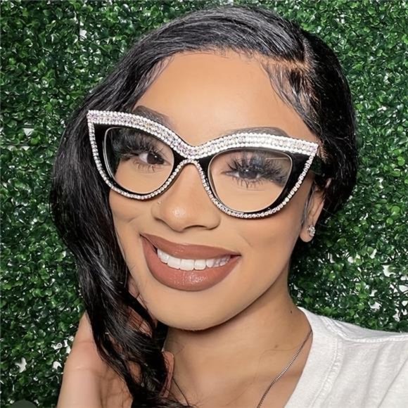 rhinestone glasses Clear Lens Glasses For Women Rhinestone  Glasses - Picture 5 of 7